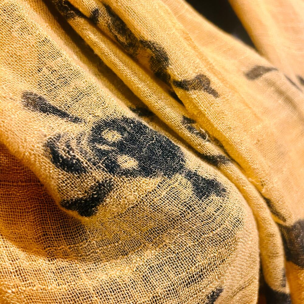 Liss Kiss Crossbones Print Scarf Mustard Yellow Large Lightweight Fringe - Picture 7 of 12